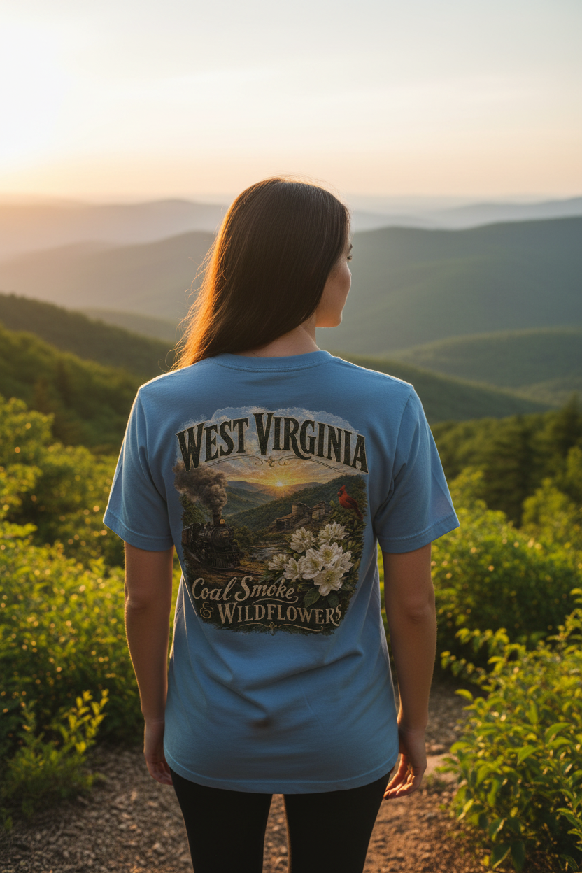 West Virginia Coal Smoke & Wildflowers - Steel Blue Lifestyle Mockup