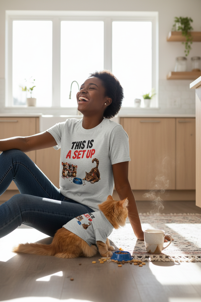 Woman and cat kitchen lifestyle mockup