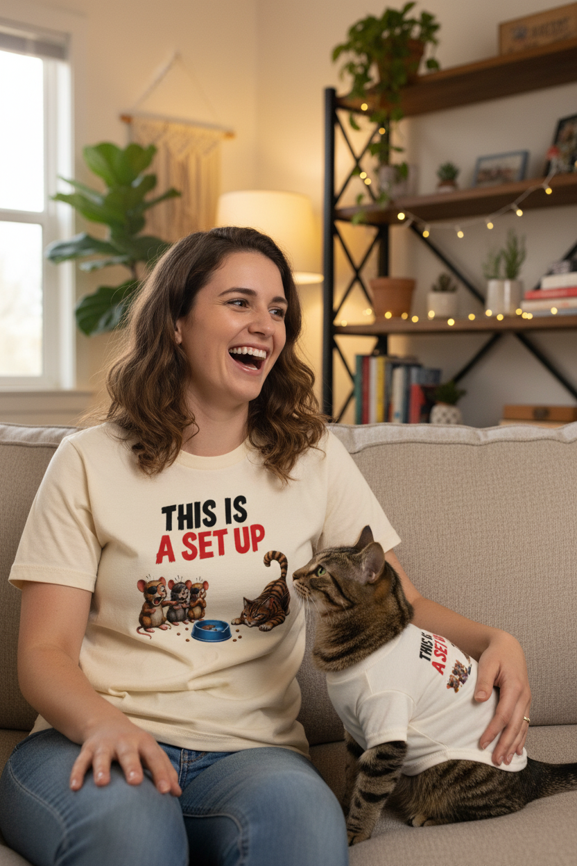 Woman and cat on couch lifestyle mockup