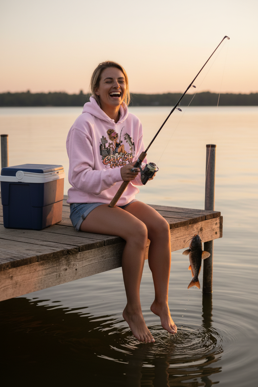 Woman Fishing on Dock