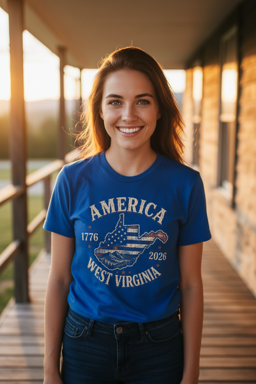 Young woman lifestyle mockup - blue tee